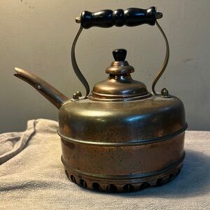 Vintage the Simplex patent Solid Copper tea Kettle with Black Handle